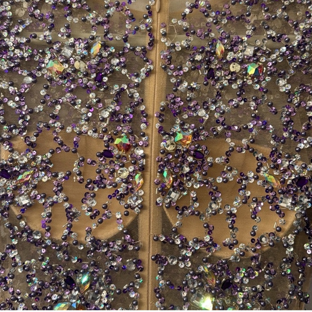 Jovani Lavender Sequin Long Sleeve Mini Dress - Picture 6 of 7